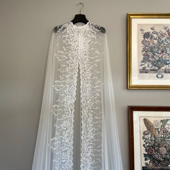 Savannah Miller VREELAND Sequin Bridal Cape | Wedding Dress Topper Ivory | Small - Picture 5 of 11